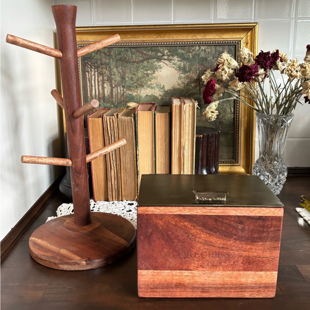 Hearth & Hand Wooden Recipe Box and Mug Tree Kitchen Bundle